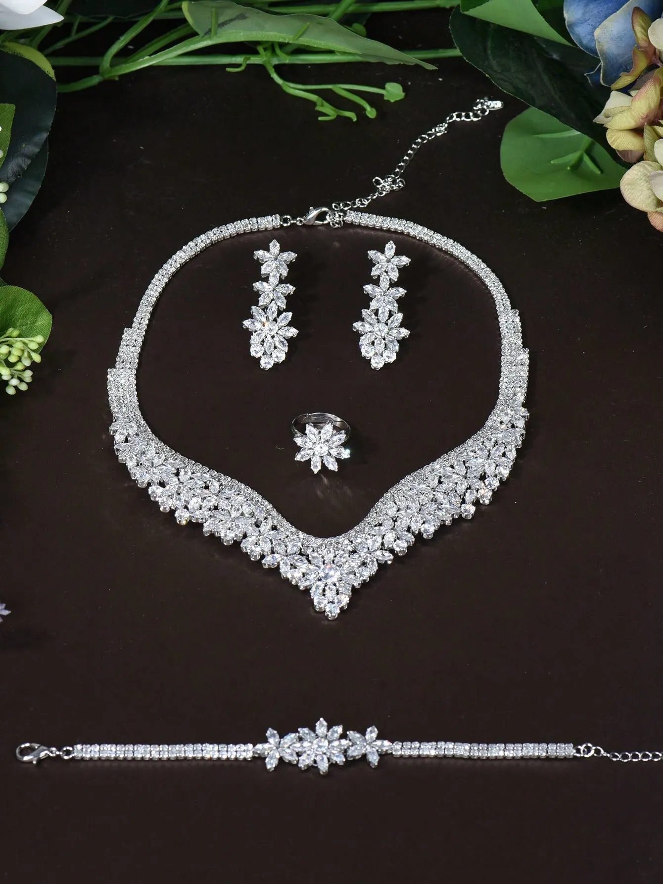 1set Cubic Zirconia Jewelry Set - Silver- FD ⚡