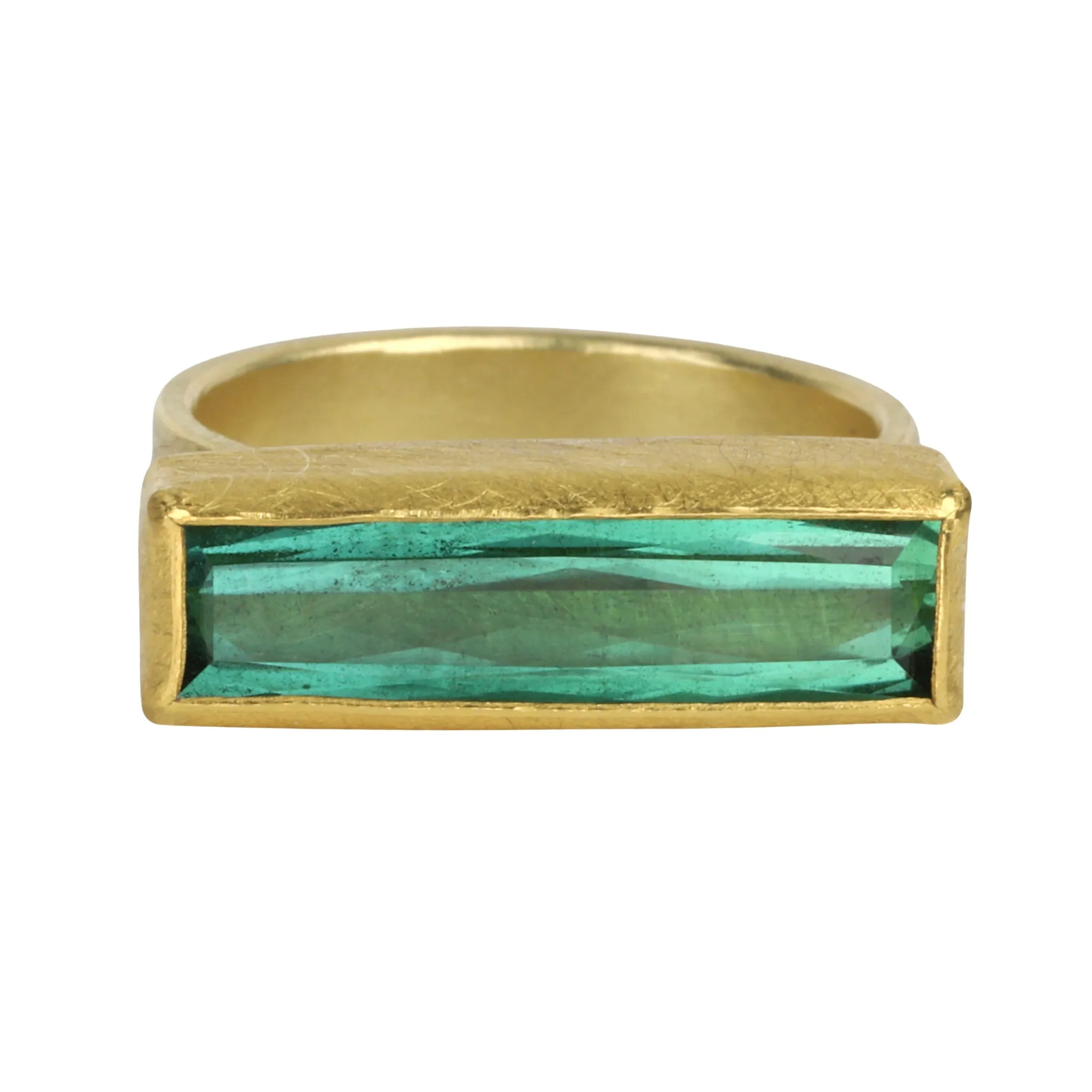 22 & 18K Gold Long Rectangular Green Tourmaline Ring