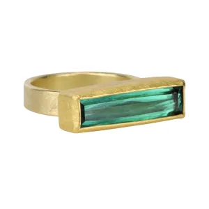 22 & 18K Gold Long Rectangular Green Tourmaline Ring