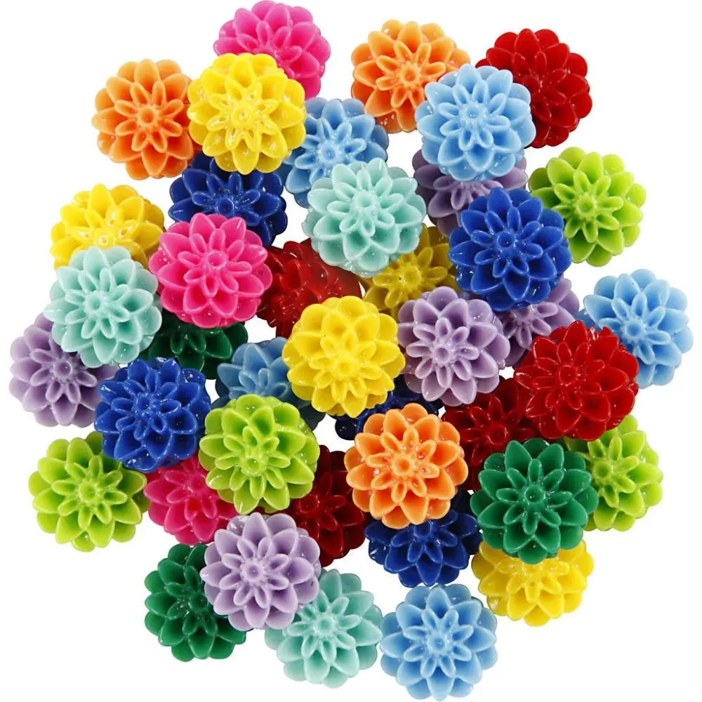 250 x Assorted Colour Flower Shaped Resin Beads Jewellery Making Supplies Crafts