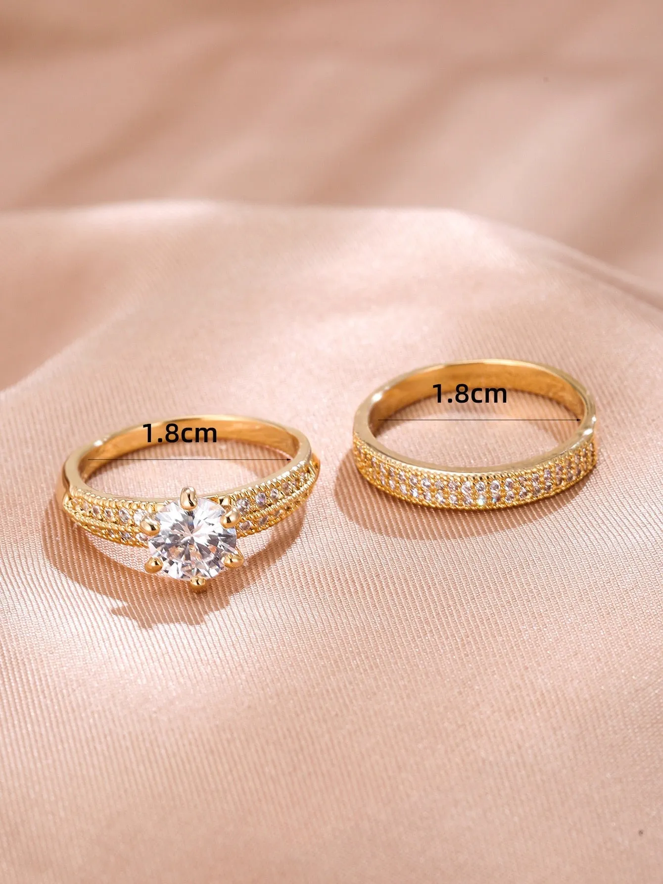 2pcs Cubic Zirconia Eternity Band Rings - Gold