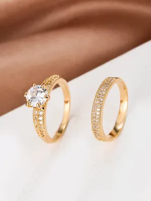2pcs Cubic Zirconia Eternity Band Rings - Gold