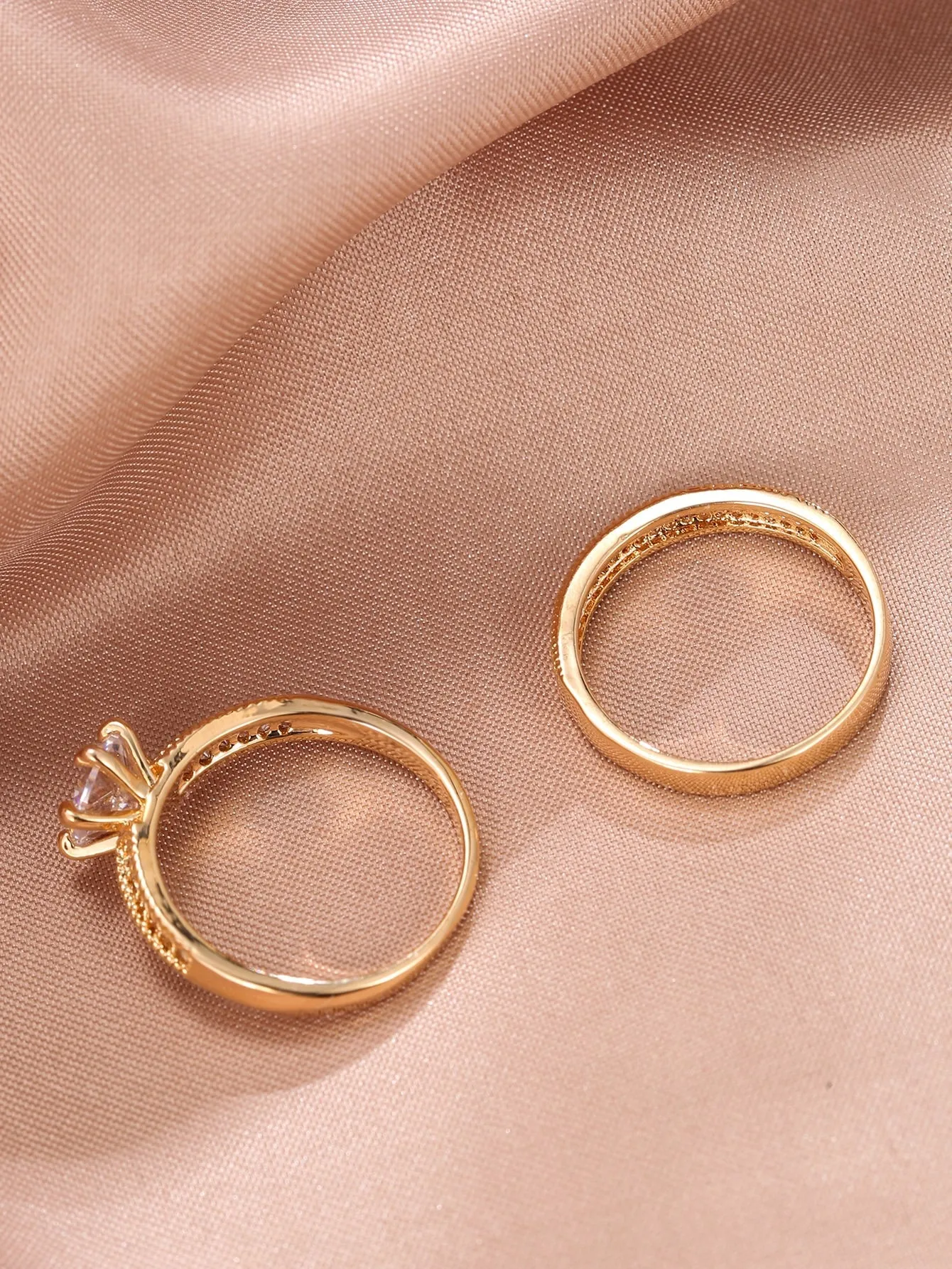 2pcs Cubic Zirconia Eternity Band Rings - Gold