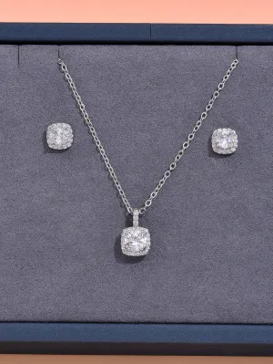 3pcs Cubic Zirconia Decor Jewelry Set - Silver