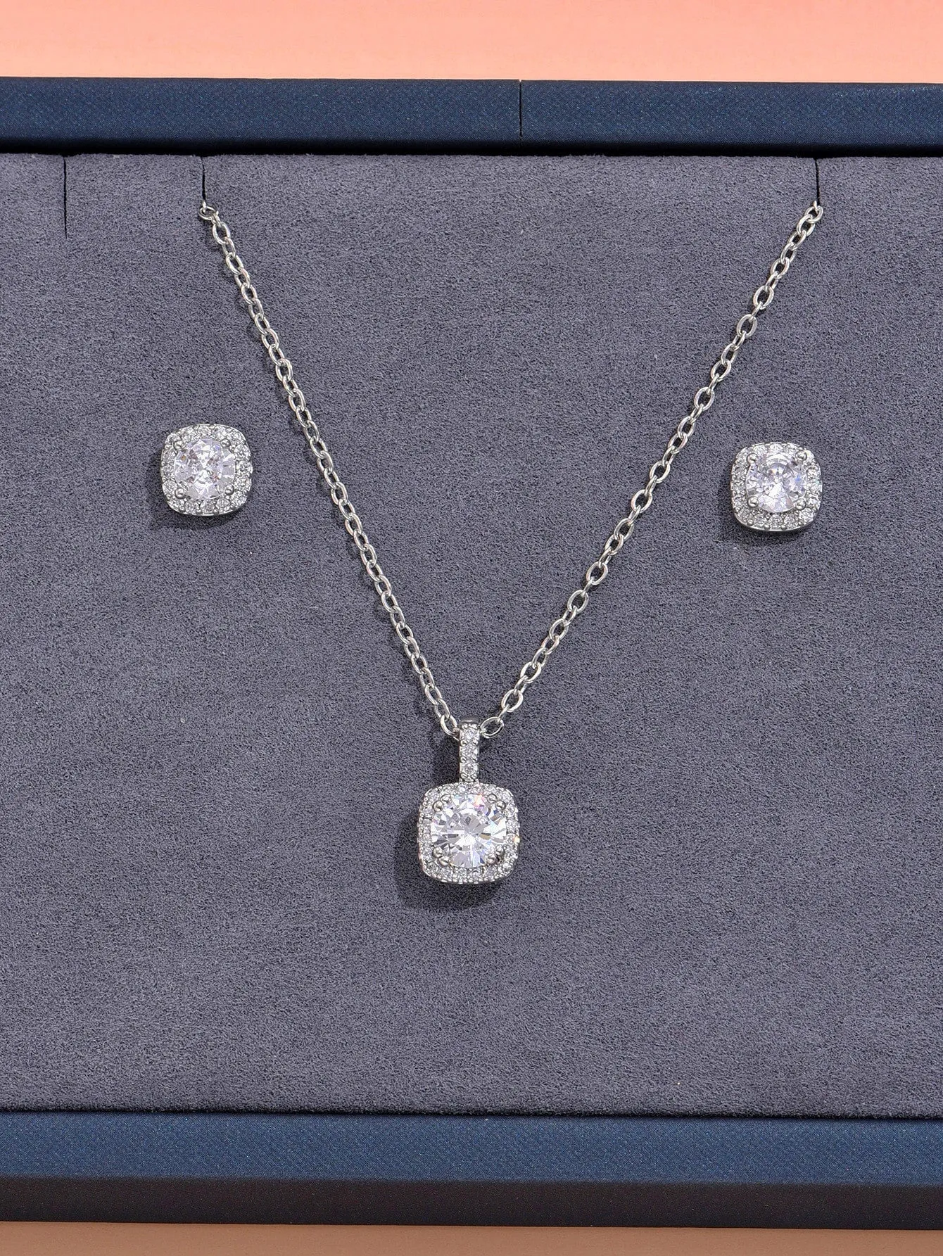 3pcs Cubic Zirconia Decor Jewelry Set - Silver