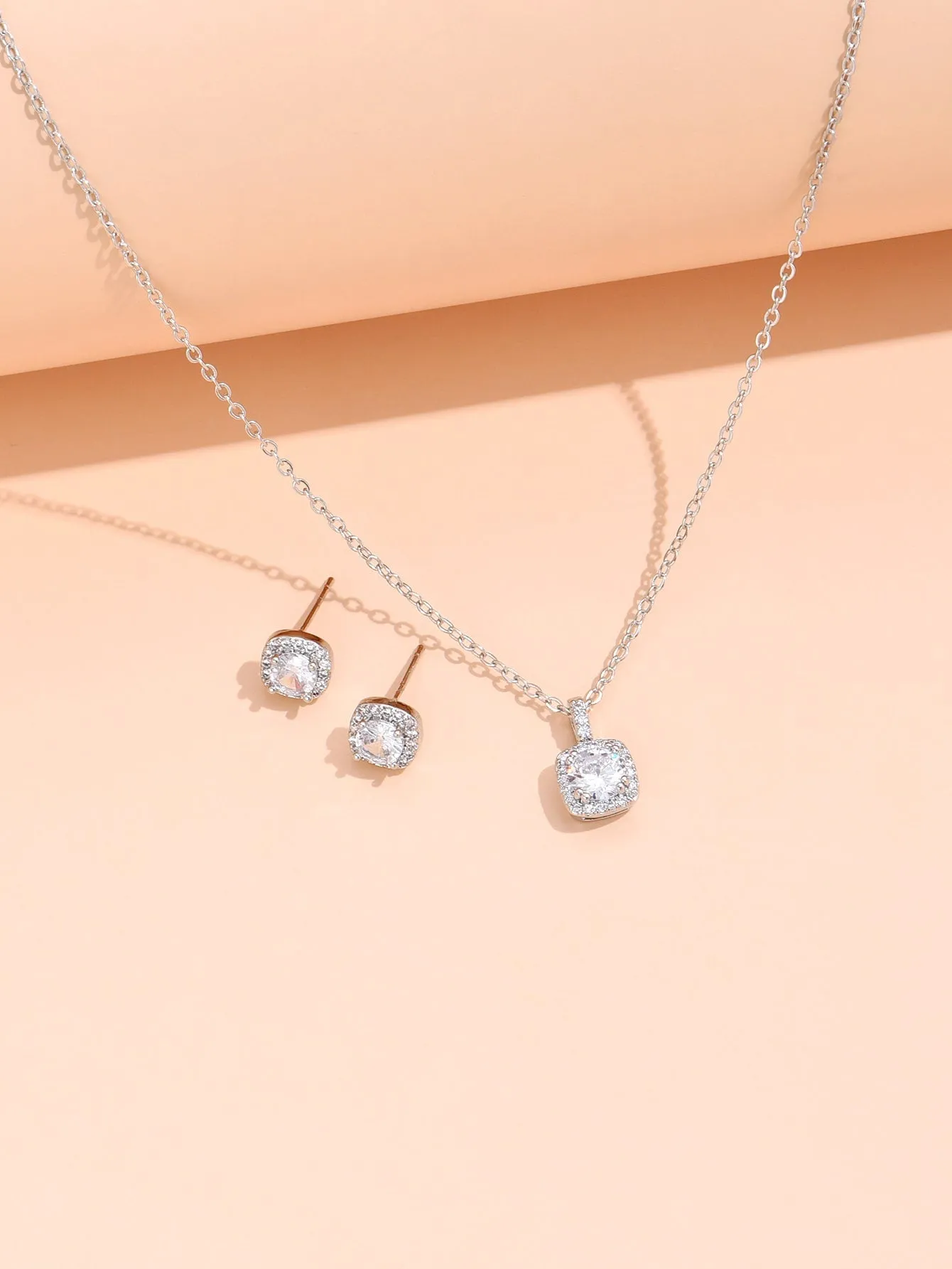 3pcs Cubic Zirconia Decor Jewelry Set - Silver
