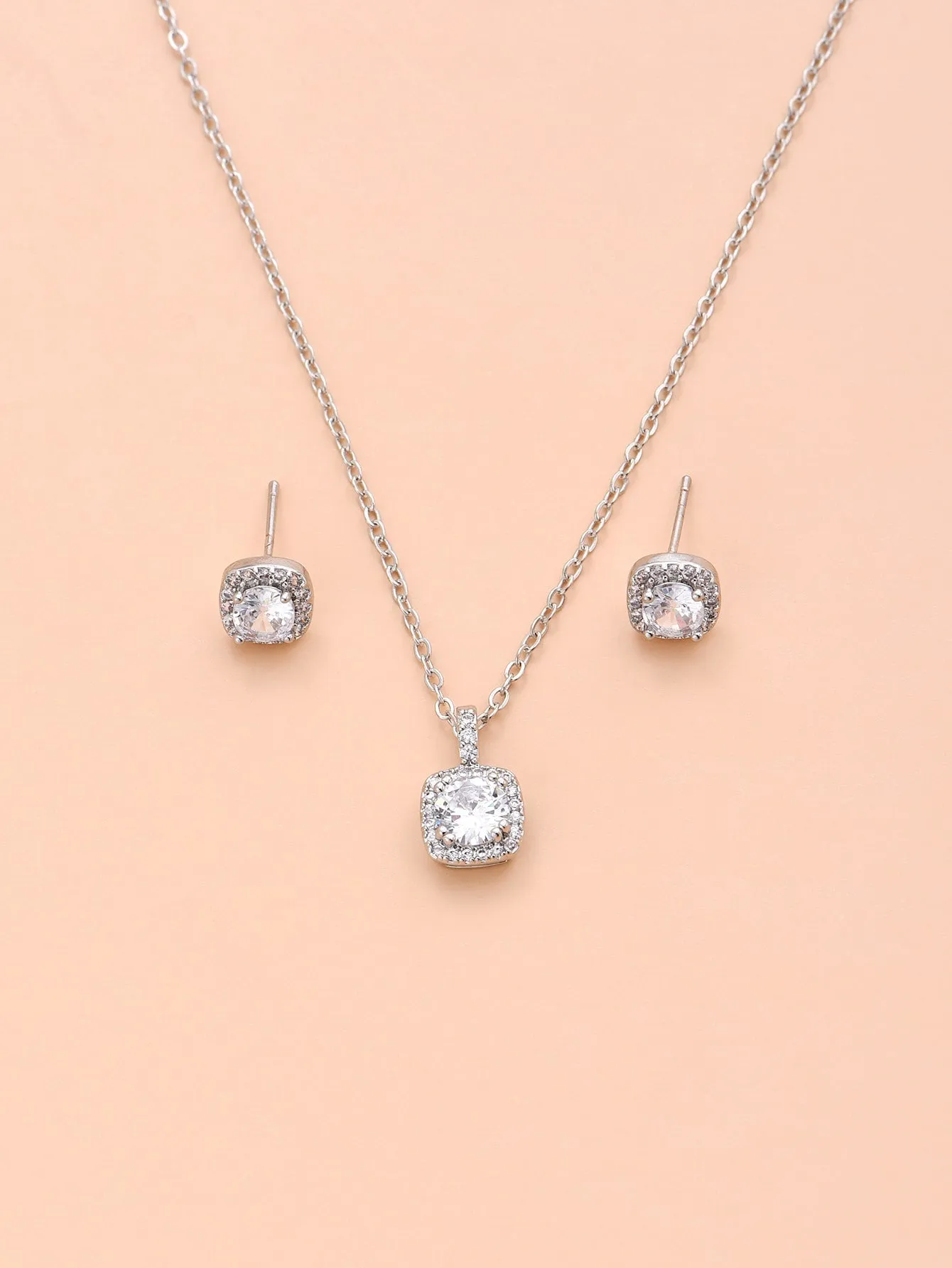 3pcs Cubic Zirconia Decor Jewelry Set - Silver