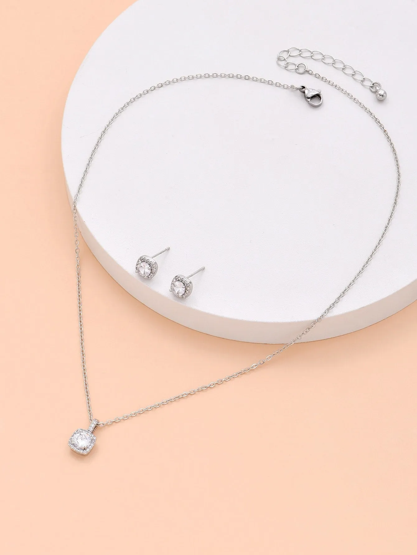 3pcs Cubic Zirconia Decor Jewelry Set - Silver