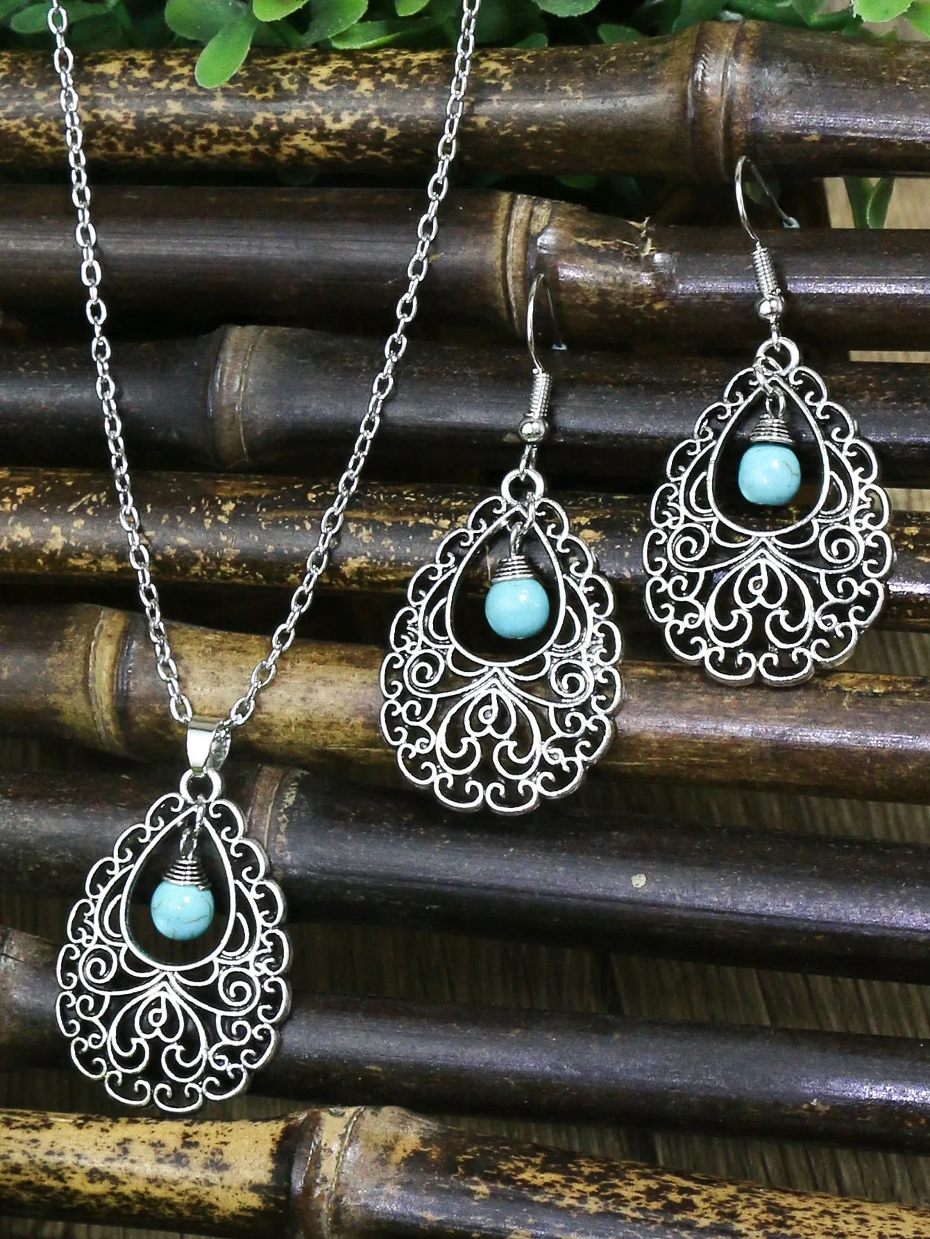 3pcs Hollow Out Turquoise Decor Jewelry Set - FD ⚡