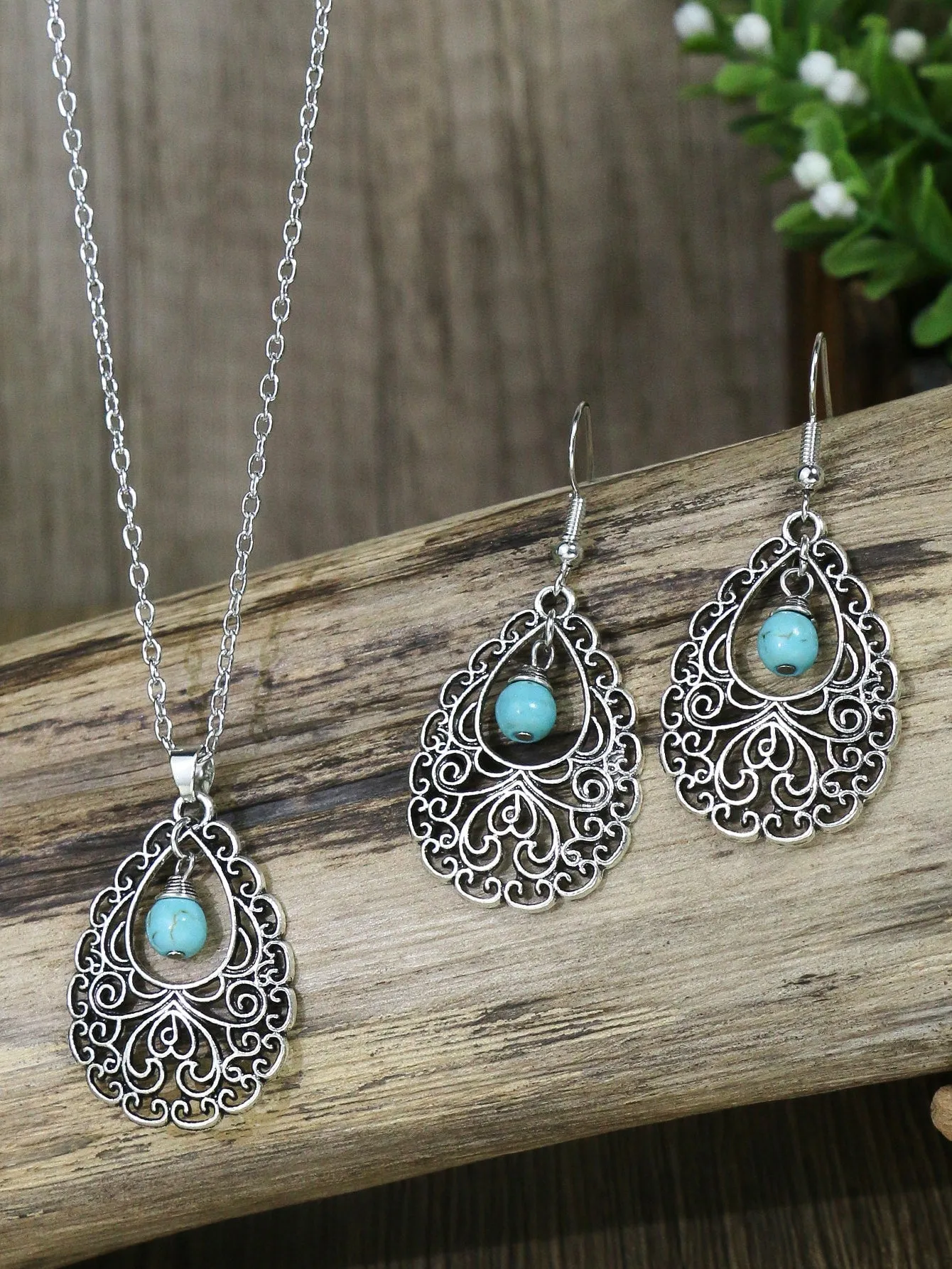 3pcs Hollow Out Turquoise Decor Jewelry Set - FD ⚡