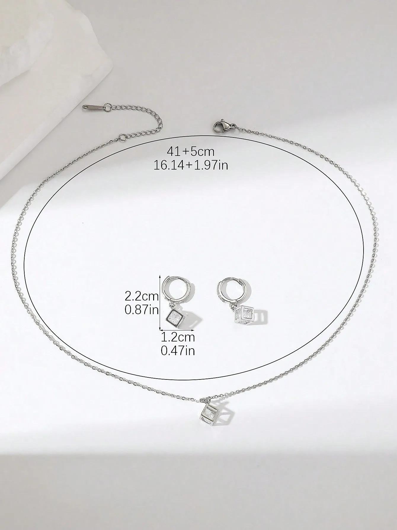 3pcs Square Shaped Cubic Zirconia Earrings And Crystal Pendant Necklace- FD ⚡