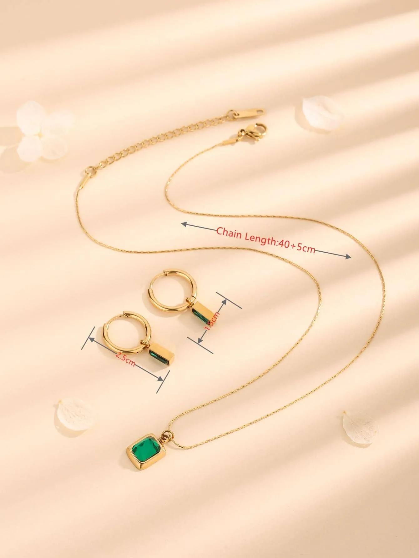 3pcs/set Green Cubic Zirconia Pendant Necklace & Earrings