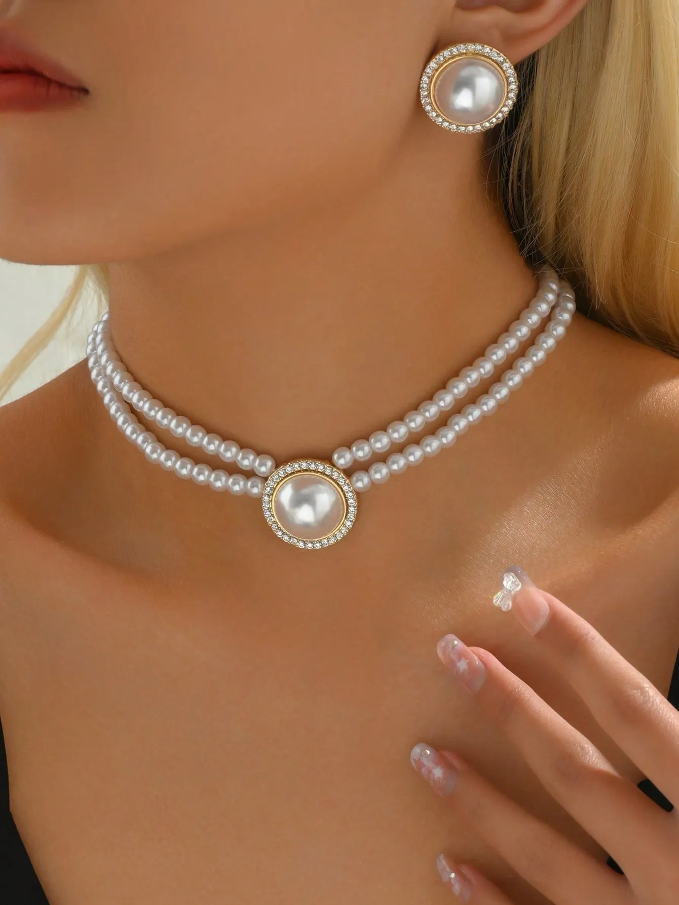 3pcs/set Pearl Decor Jewelry Set - White