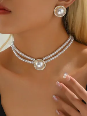 3pcs/set Pearl Decor Jewelry Set - White