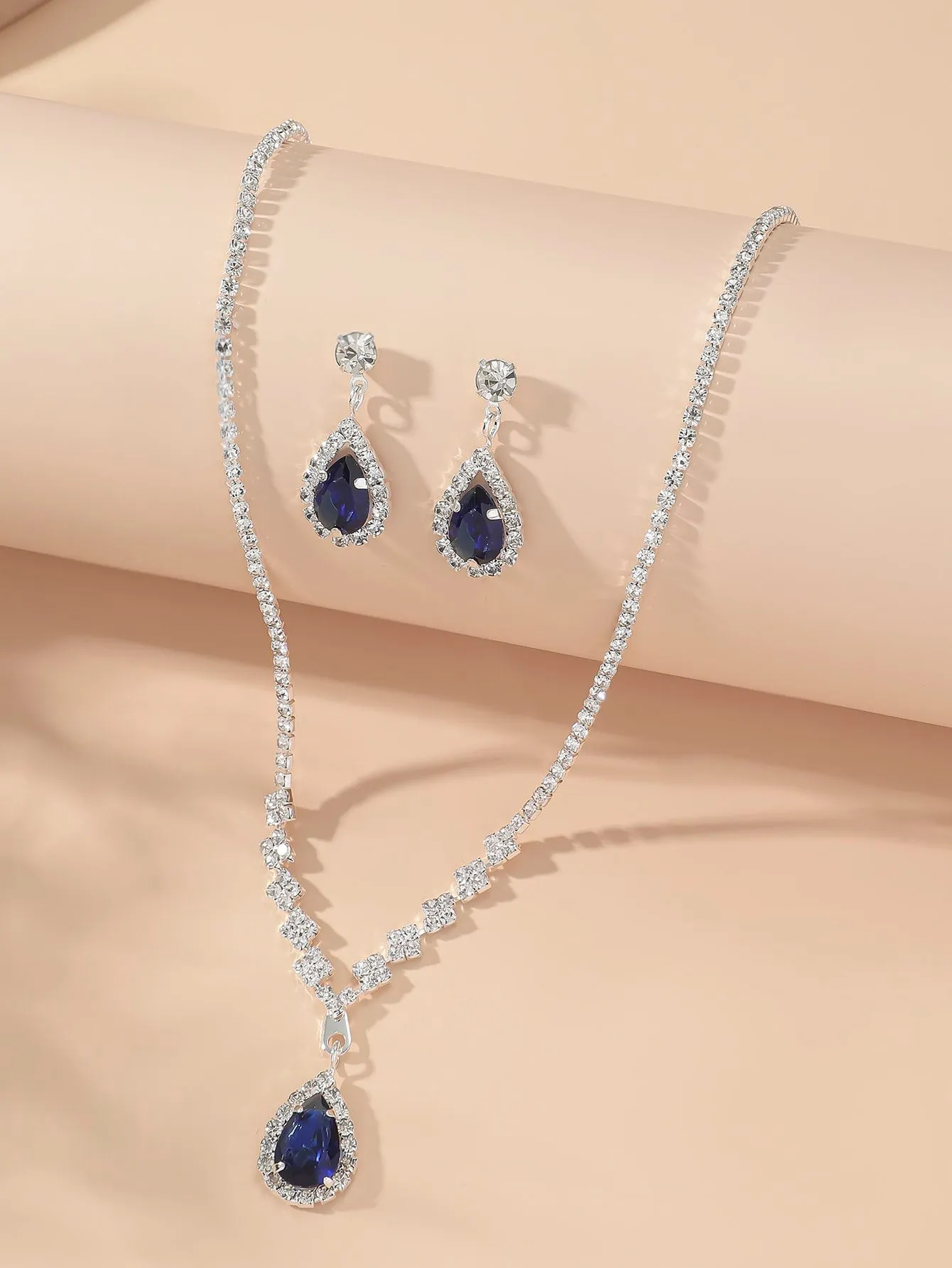 3pcs/set Rhinestone Water-drop Decor Jewelry Set - Royal Blue- FD ⚡