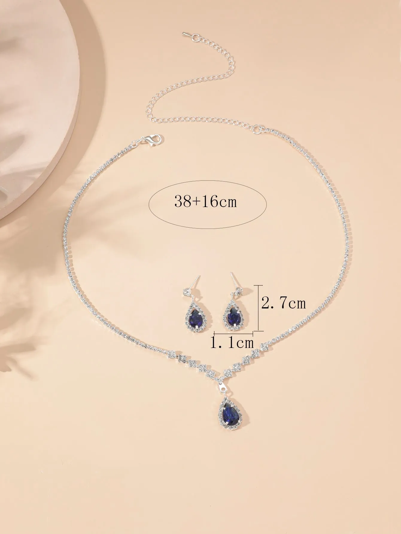 3pcs/set Rhinestone Water-drop Decor Jewelry Set - Royal Blue- FD ⚡