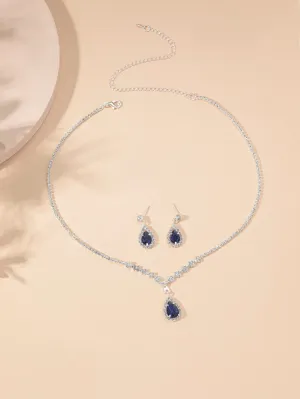 3pcs/set Rhinestone Water-drop Decor Jewelry Set - Royal Blue- FD ⚡