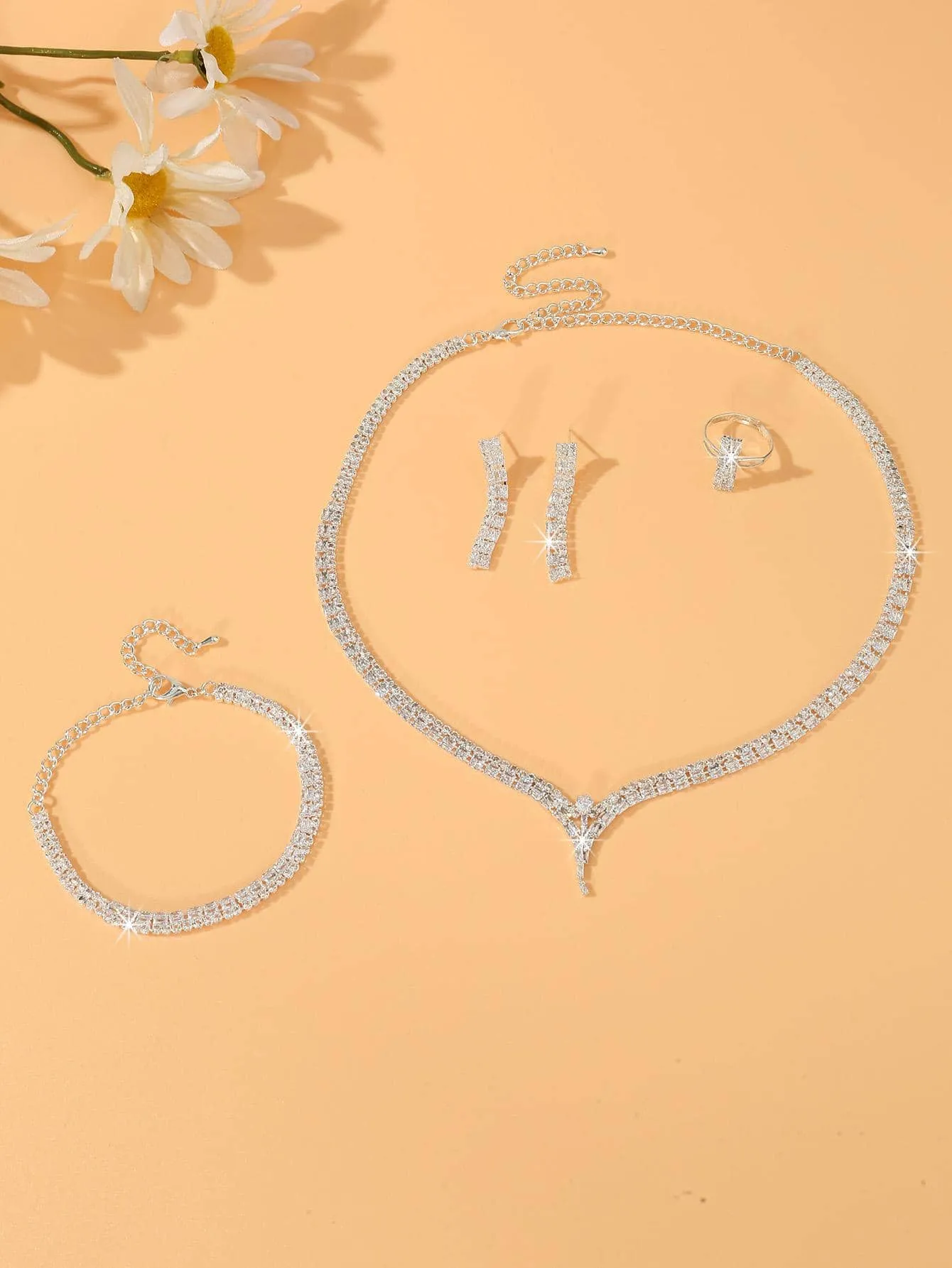 4pcs/set Cubic Zirconia Decor Jewelry Set - Silver - FD ⚡