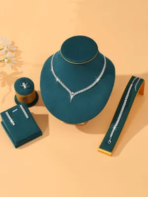 4pcs/set Cubic Zirconia Decor Jewelry Set - Silver - FD ⚡