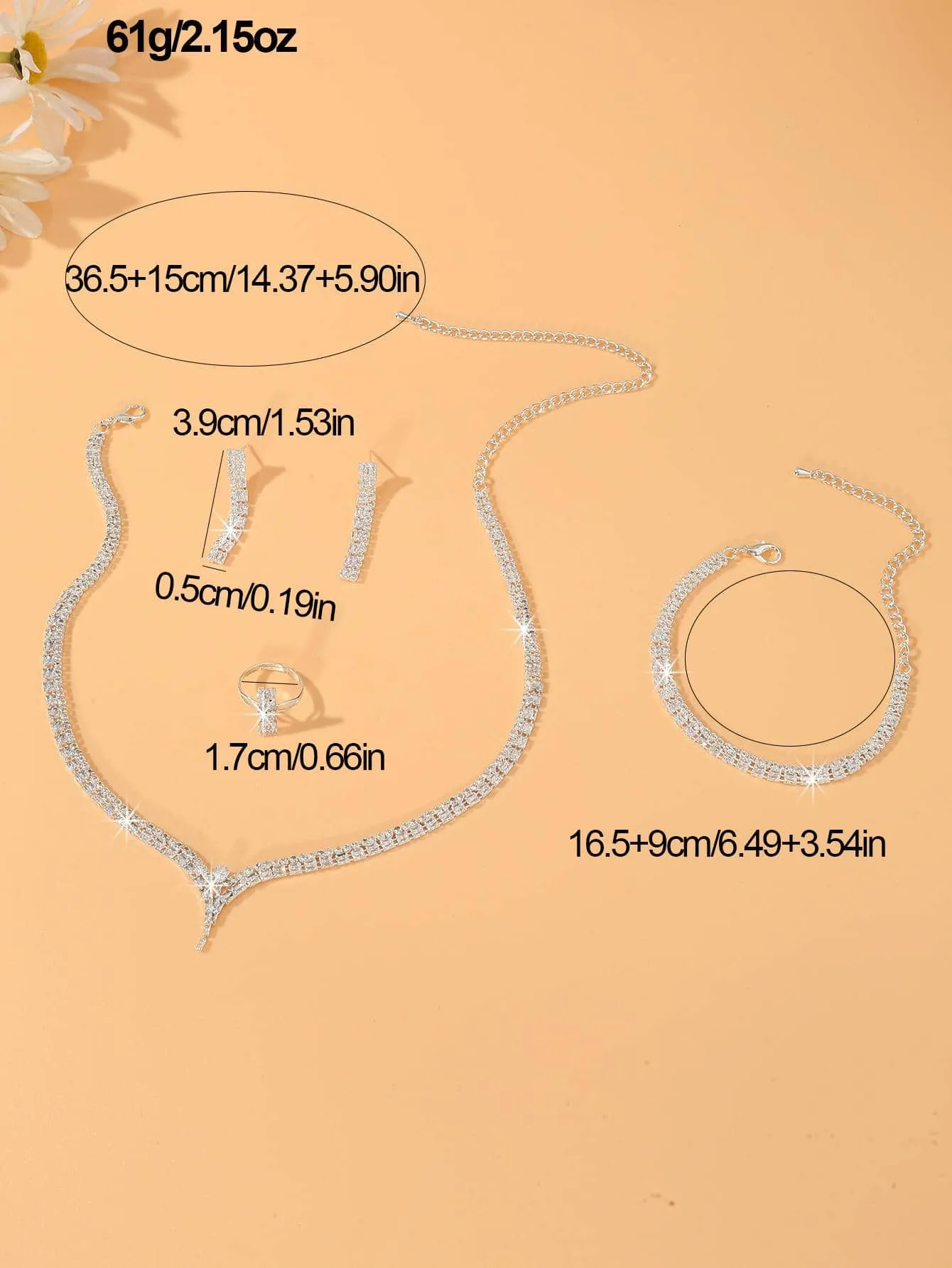 4pcs/set Cubic Zirconia Decor Jewelry Set - Silver - FD ⚡