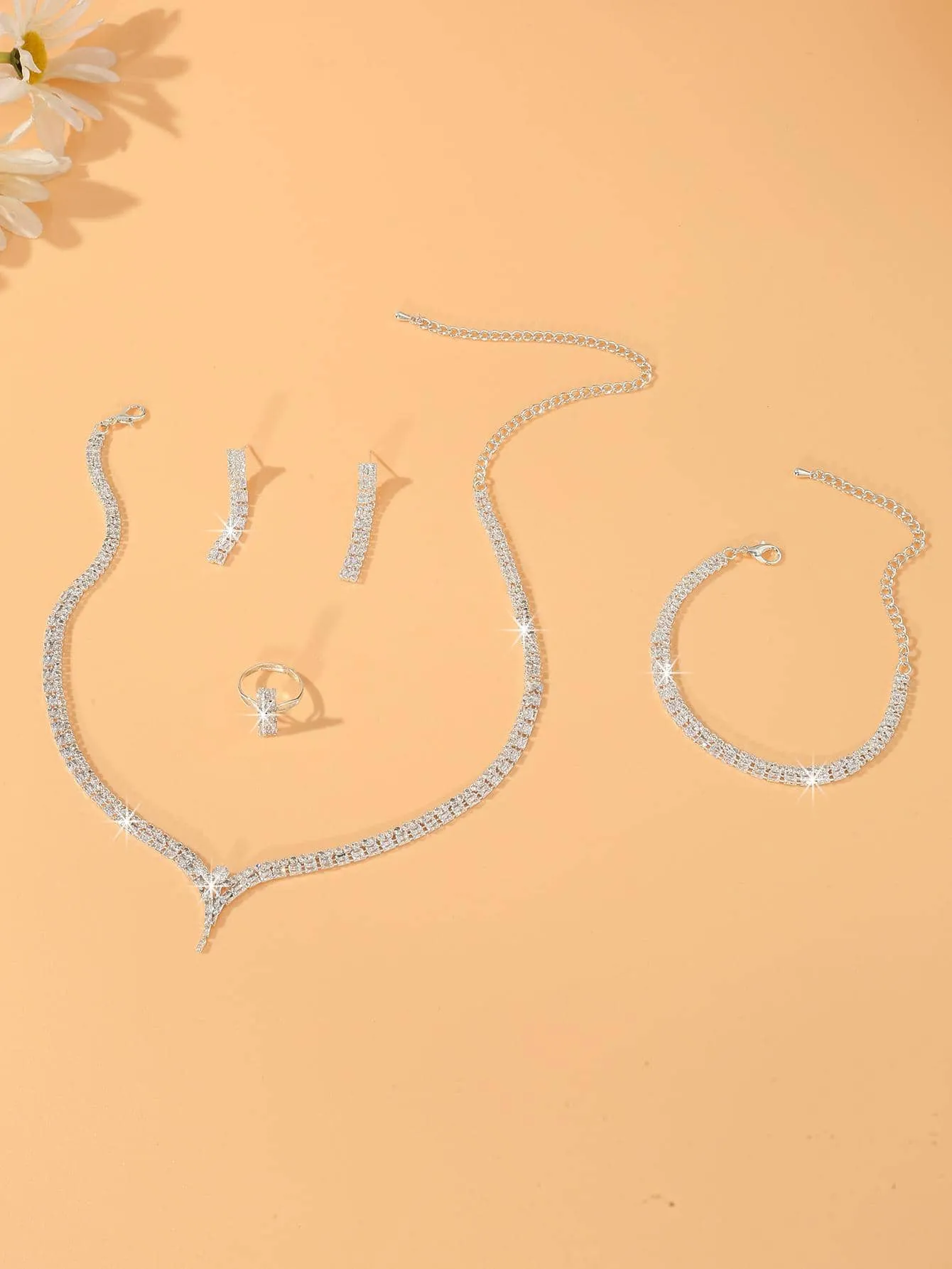 4pcs/set Cubic Zirconia Decor Jewelry Set - Silver - FD ⚡