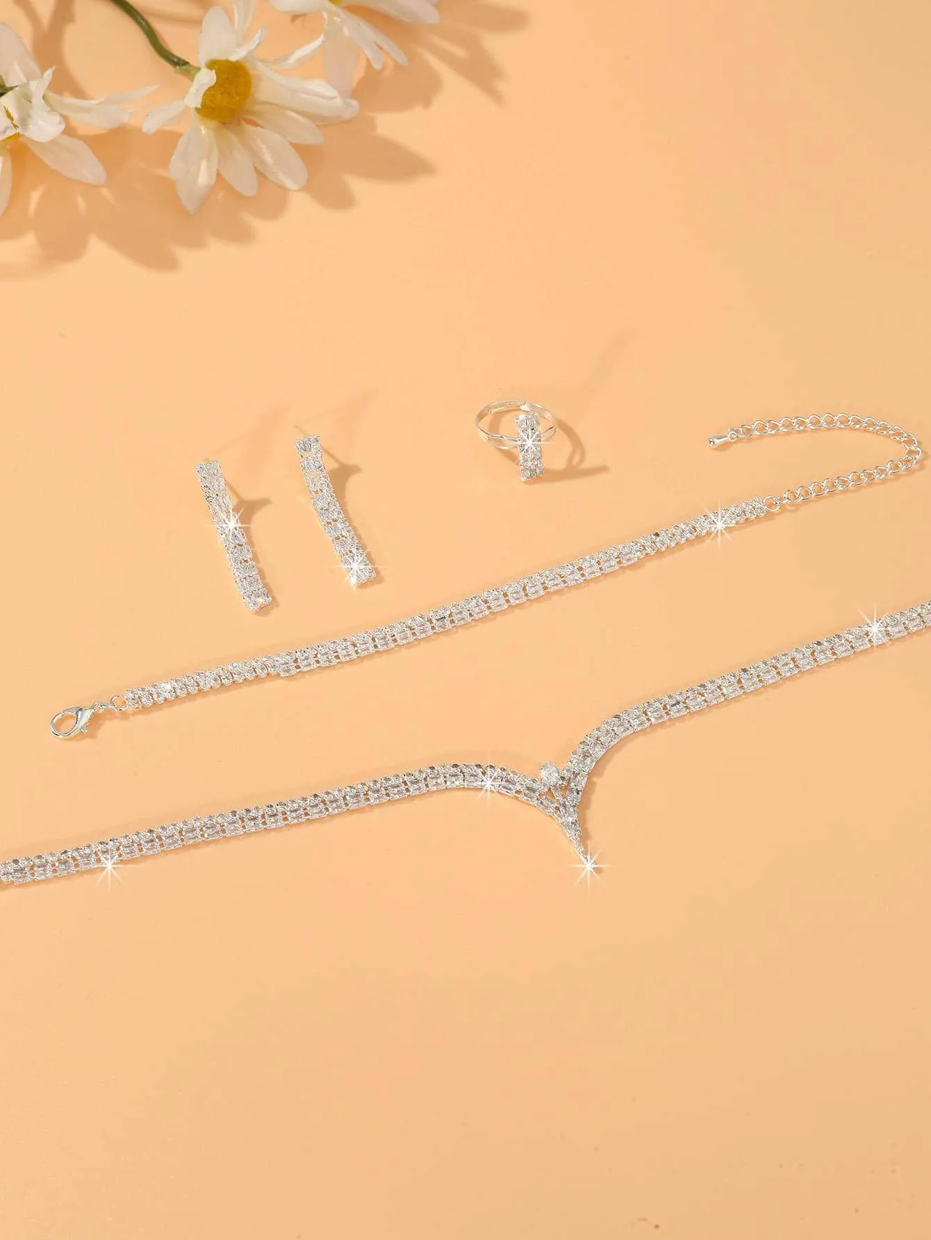 4pcs/set Cubic Zirconia Decor Jewelry Set - Silver - FD ⚡