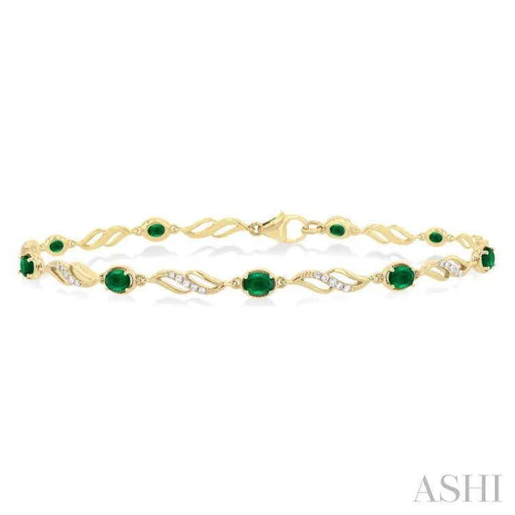 4X3 MM Oval Cut Emerald and 1/5 ctw Round Cut Diamond Precious Eternity Link Tennis Bracelet in 10K Yellow Gold