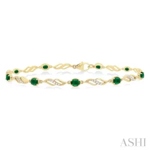 4X3 MM Oval Cut Emerald and 1/5 ctw Round Cut Diamond Precious Eternity Link Tennis Bracelet in 10K Yellow Gold