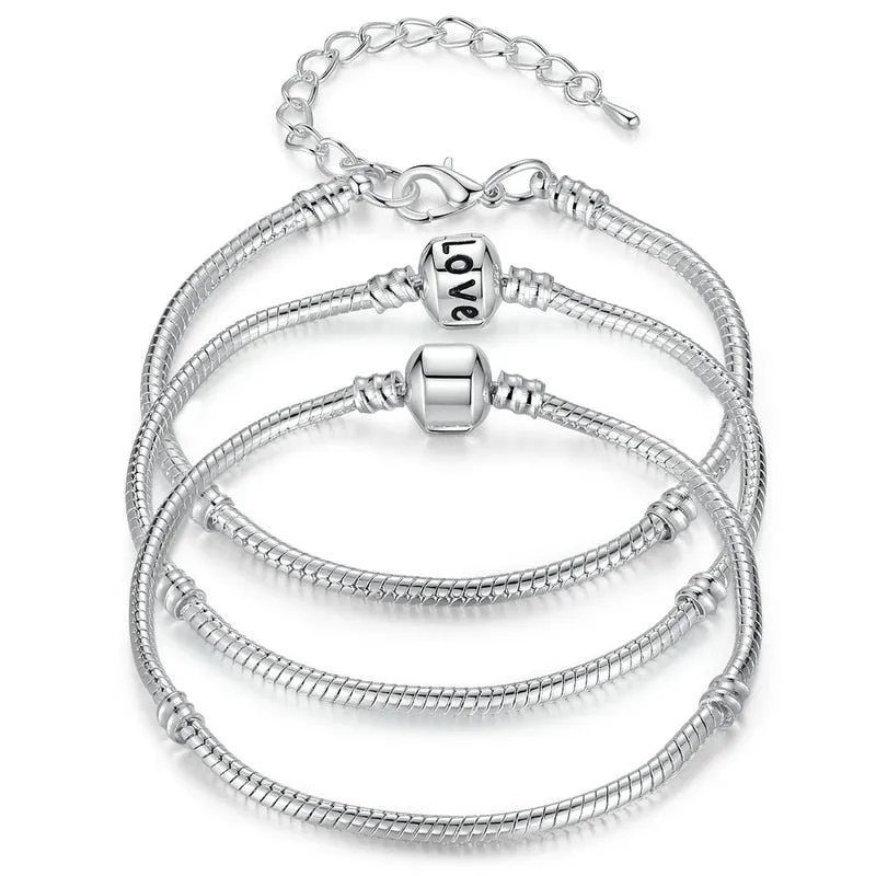 5 Style Silver Color LOVE Snake Chain Bracelet & Bangle 16CM-21CM