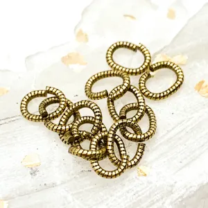 6mm Textured Antique Gold Oval Jump Ring Set - 12pcs