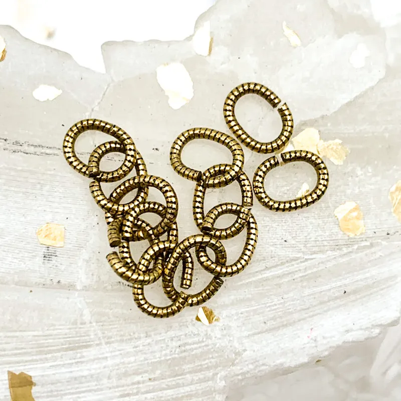 6mm Textured Antique Gold Oval Jump Ring Set - 12pcs