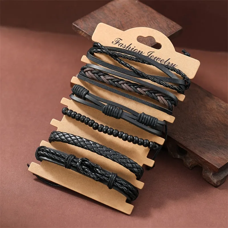 6pcs Men's PU Leather Punk Bracelet