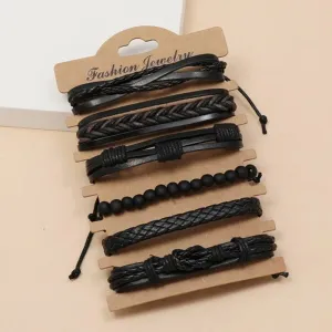 6pcs Men's PU Leather Punk Bracelet