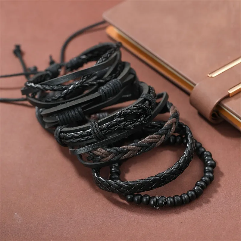 6pcs Men's PU Leather Punk Bracelet
