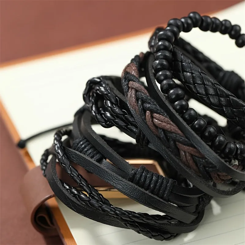 6pcs Men's PU Leather Punk Bracelet