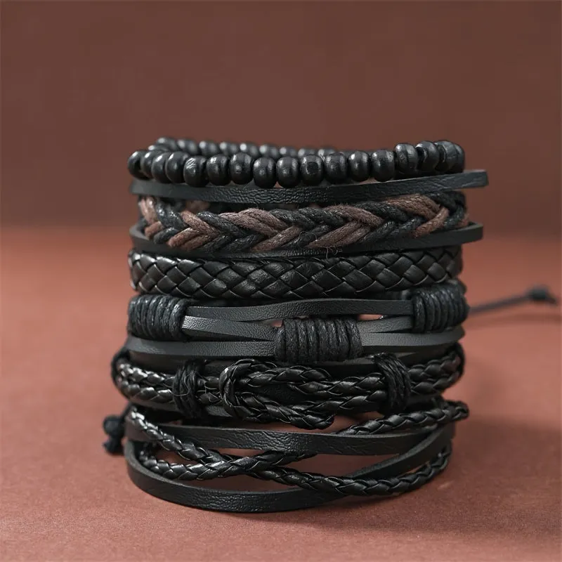 6pcs Men's PU Leather Punk Bracelet