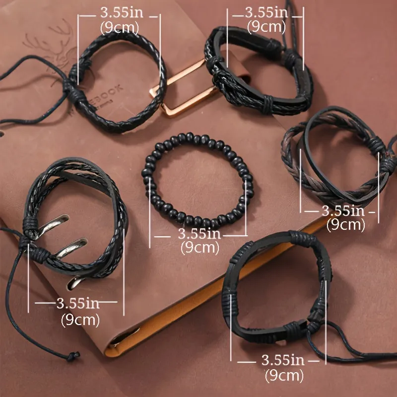 6pcs Men's PU Leather Punk Bracelet