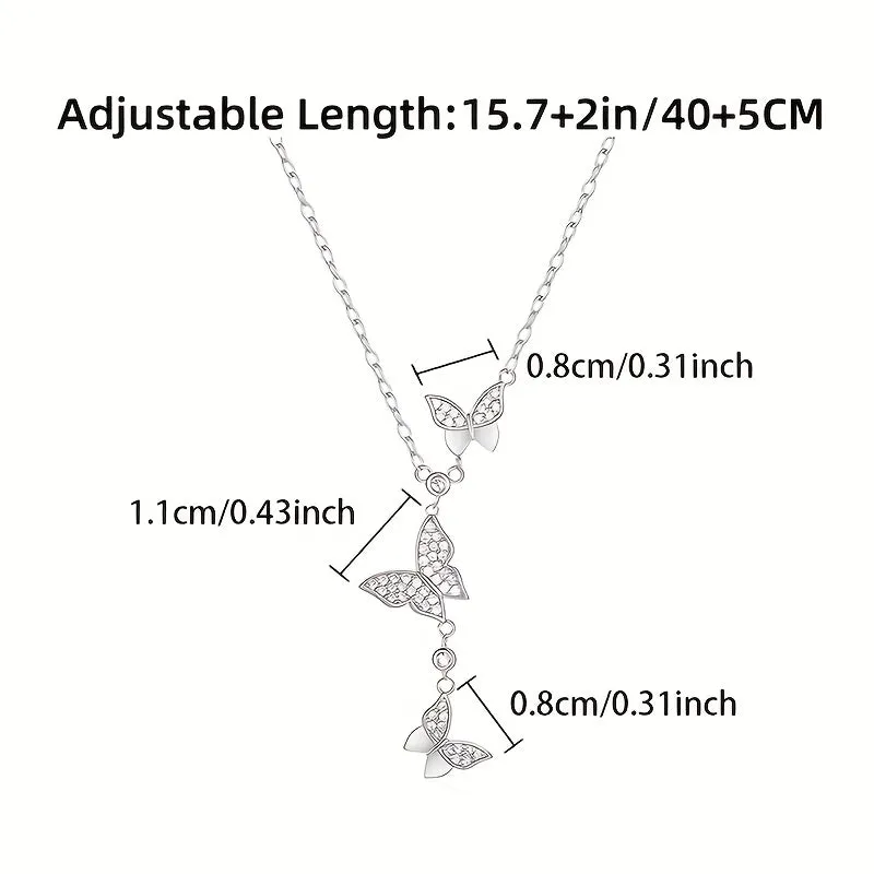 925 Silver Butterfly Mosaic Y Necklace Set for Party Vacation Beach Wear
