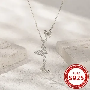 925 Silver Butterfly Mosaic Y Necklace Set for Party Vacation Beach Wear