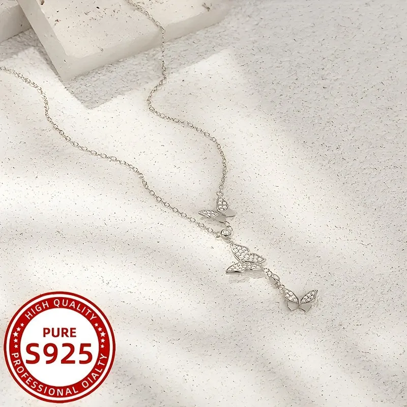 925 Silver Butterfly Mosaic Y Necklace Set for Party Vacation Beach Wear