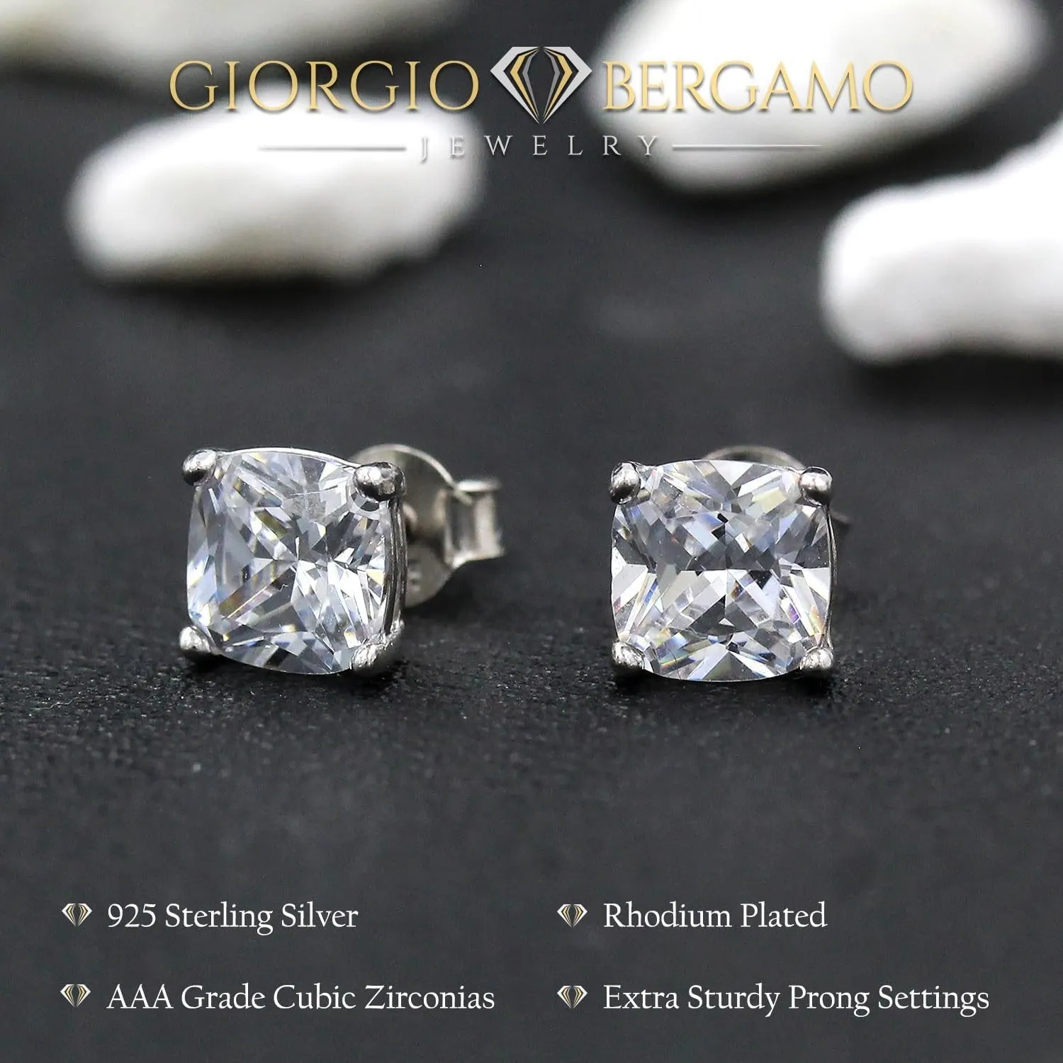 925 Sterling Silver 2.25CTTW 6mm CZ Cushion Cut Stud Earring