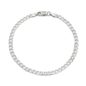 925 Sterling Silver 4mm Solid Cuban Diamond Cut Pave Curb Link Bracelet