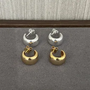 925 Sterling Silver C-Shaped Glossy Earrings