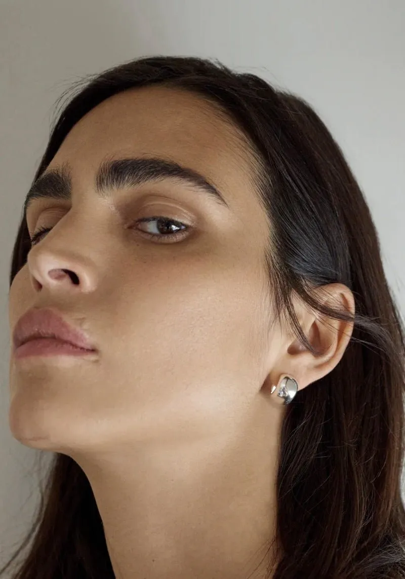 925 Sterling Silver C-Shaped Glossy Earrings