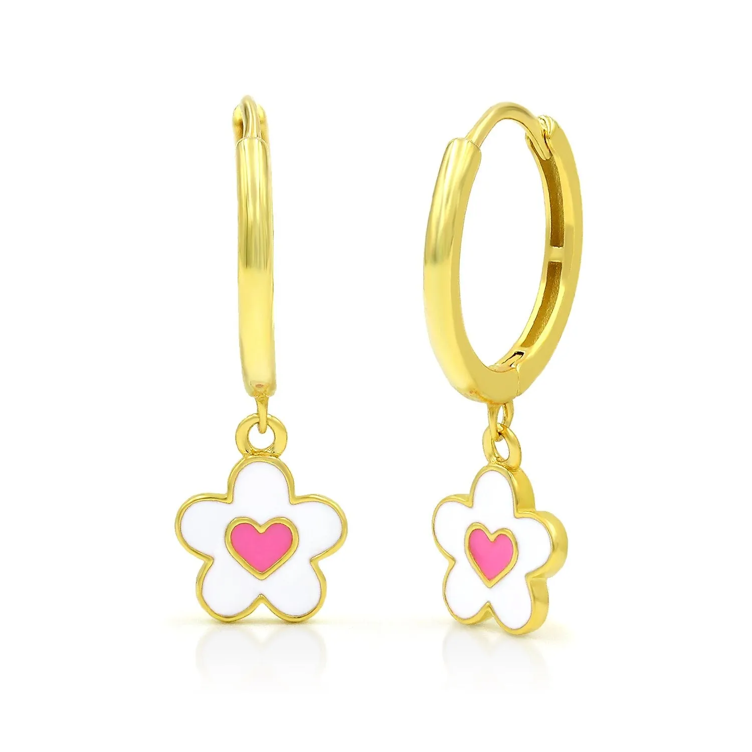 925 Sterling Silver Gold Plated Enamel Flower Minimalist Dangle Drop Earrings