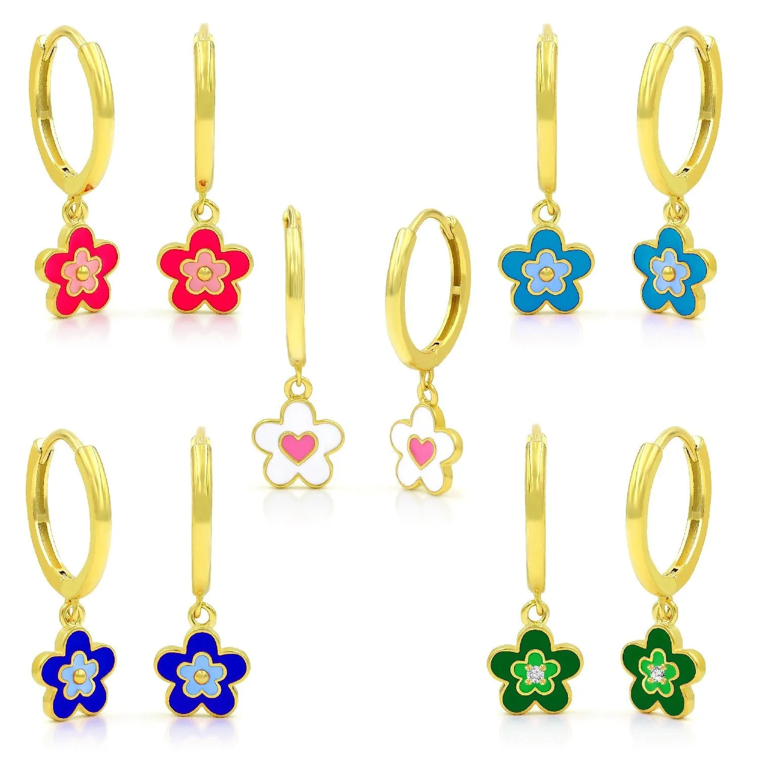 925 Sterling Silver Gold Plated Enamel Flower Minimalist Dangle Drop Earrings