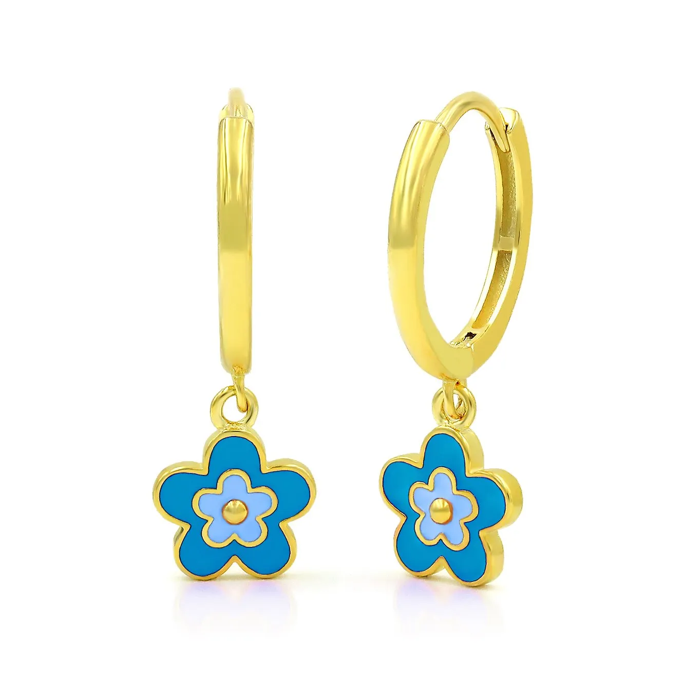 925 Sterling Silver Gold Plated Enamel Flower Minimalist Dangle Drop Earrings