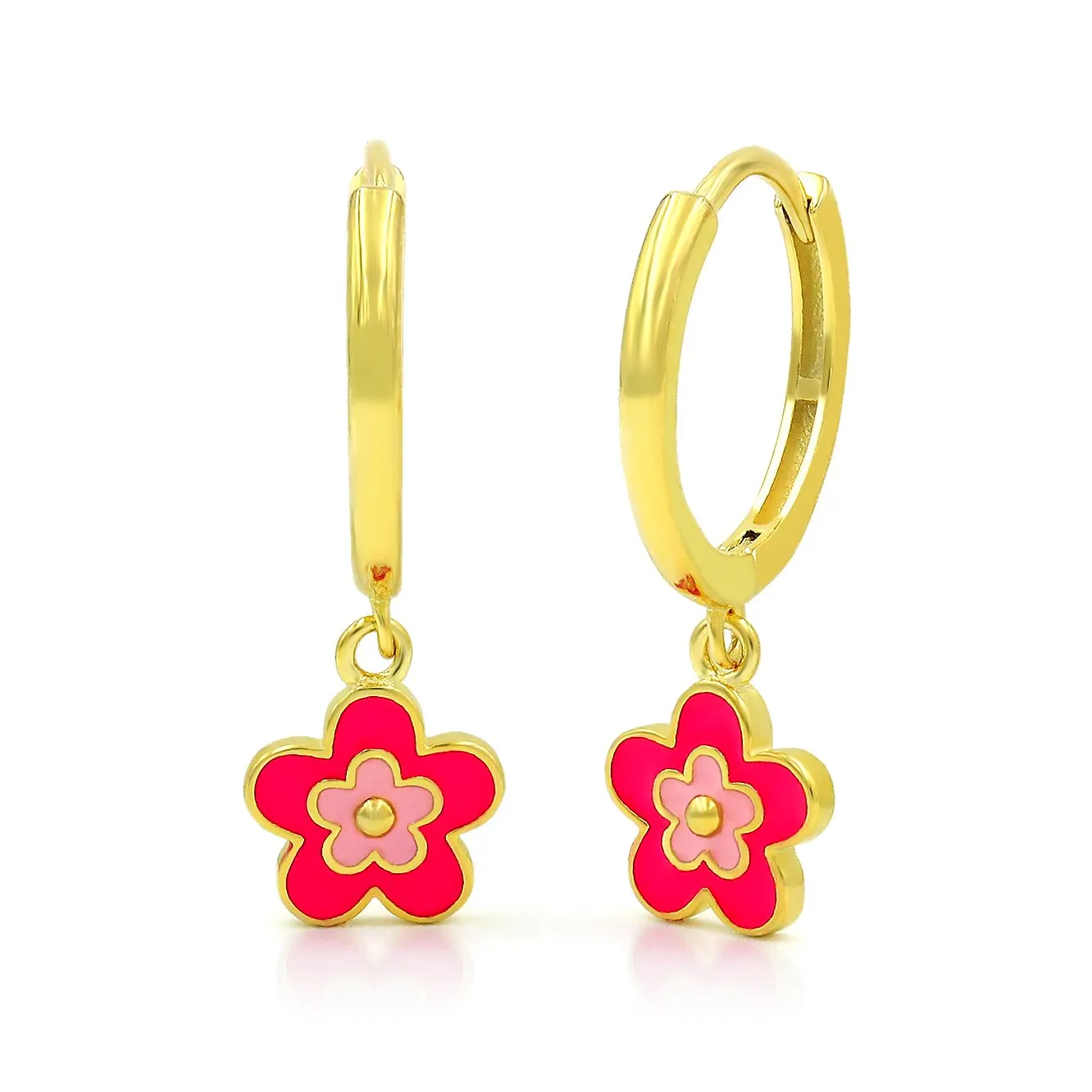 925 Sterling Silver Gold Plated Enamel Flower Minimalist Dangle Drop Earrings
