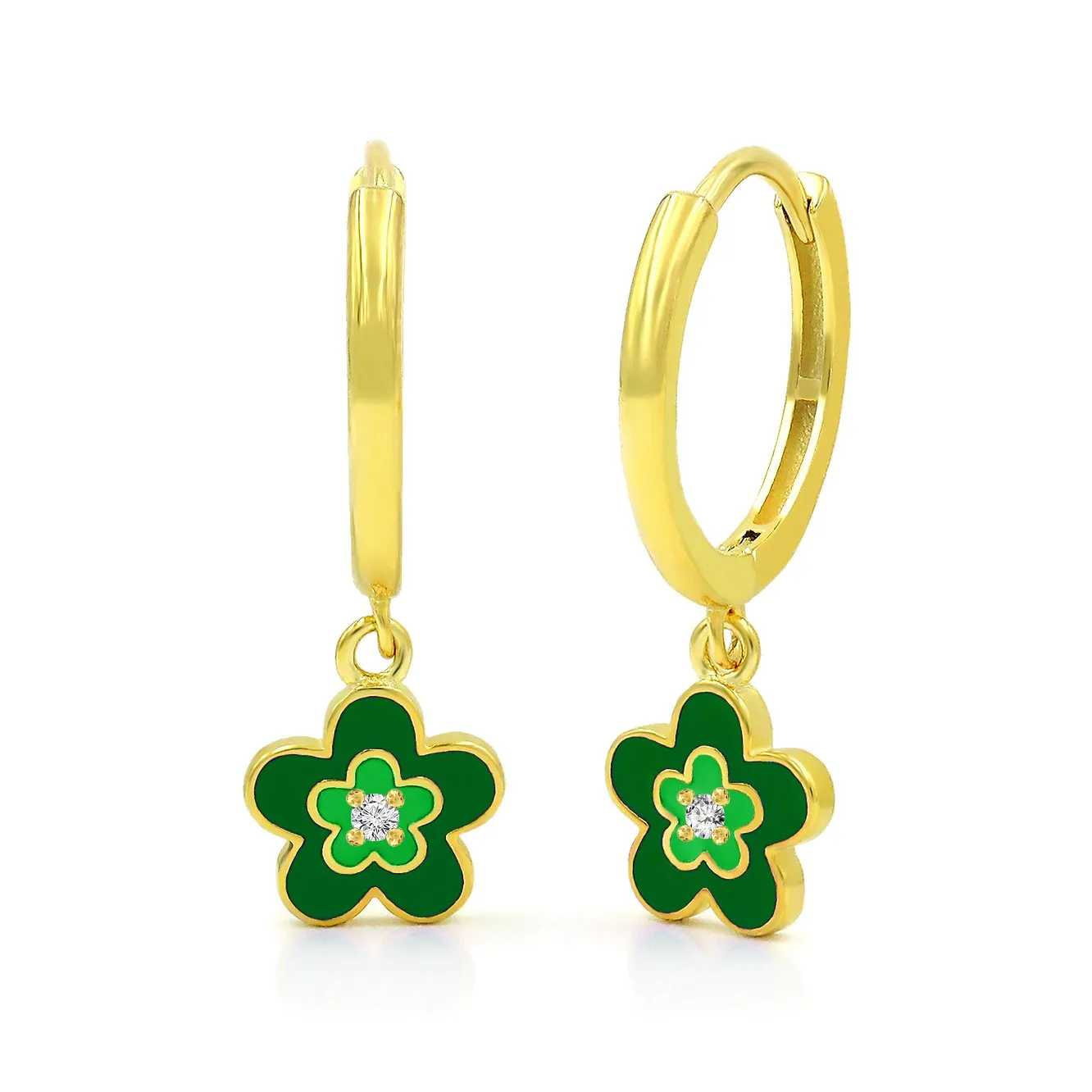 925 Sterling Silver Gold Plated Enamel Flower Minimalist Dangle Drop Earrings