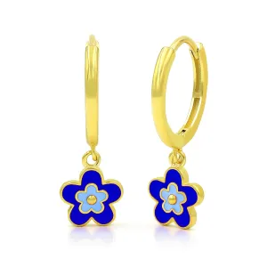 925 Sterling Silver Gold Plated Enamel Flower Minimalist Dangle Drop Earrings